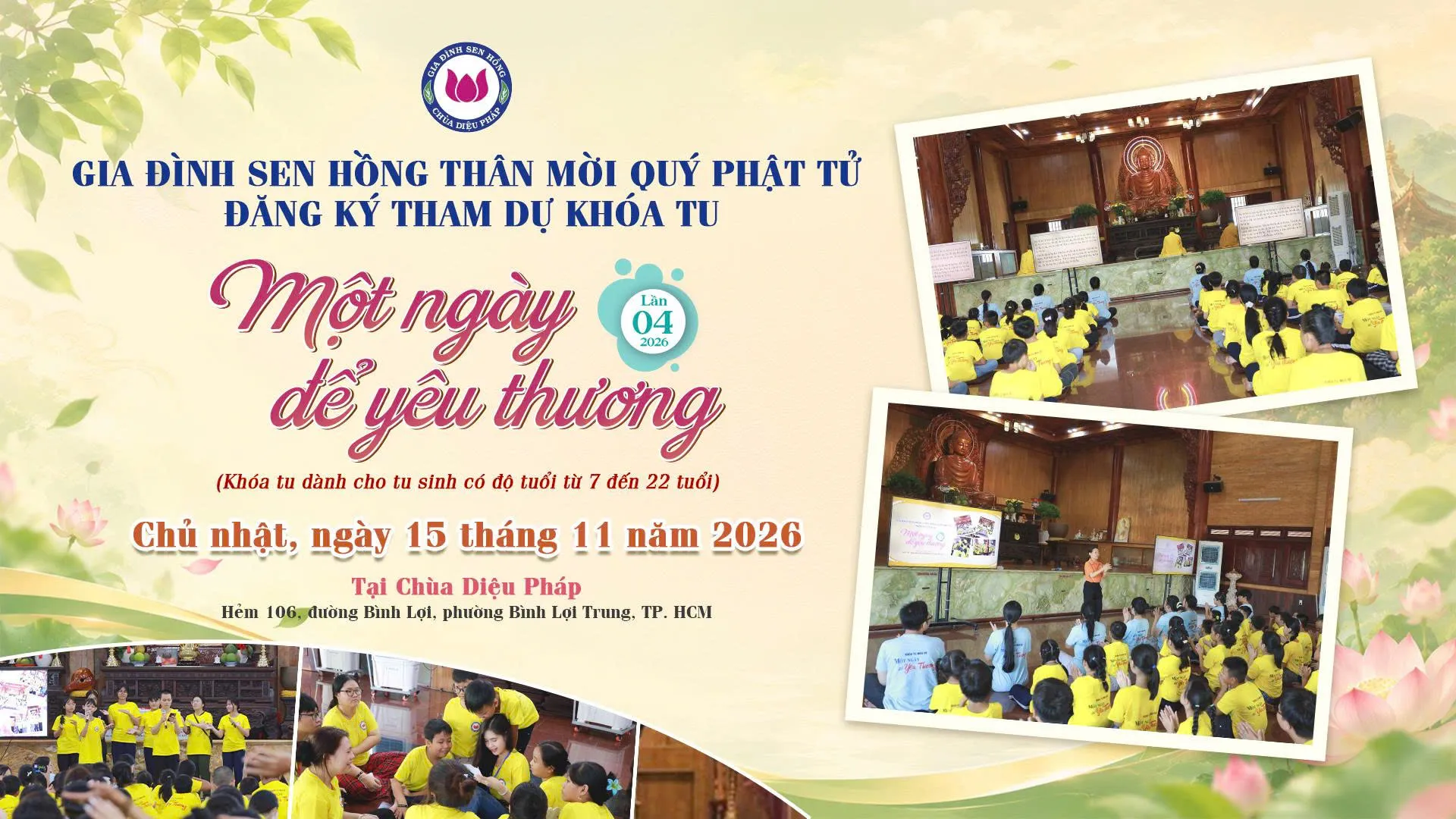 KHÓA TU “MỘT NGÀY ĐỂ YÊU THƯƠNG” – LẦN 04 NĂM 2026